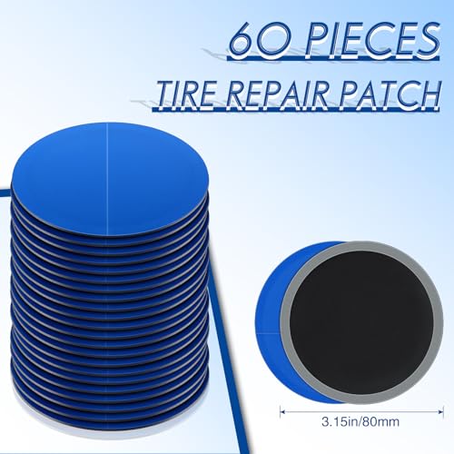 Zhengmy 60 Pieces Tire Patches 80 mm Tire Repair Unit with Tire Patch Roller Tire and Tube Patch Auto Repair Stitcher Tool Tire Repair Tools Tire Patches Kit for Car Truck Motorcycle - size: 80 mm