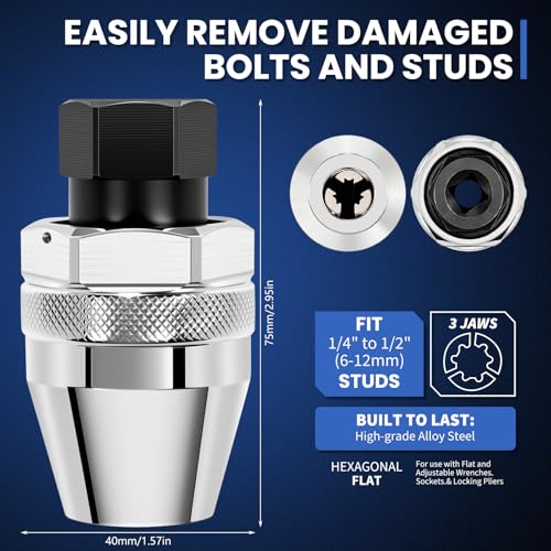 Stud Extractor Tool,Broken Bolt Extractor Kit for 1/4" to 1/2" Studs & Screws | Bolt and Stud Removal Tool for Damaged, Rounded Off, Painted, and Rusted Tight Bolts