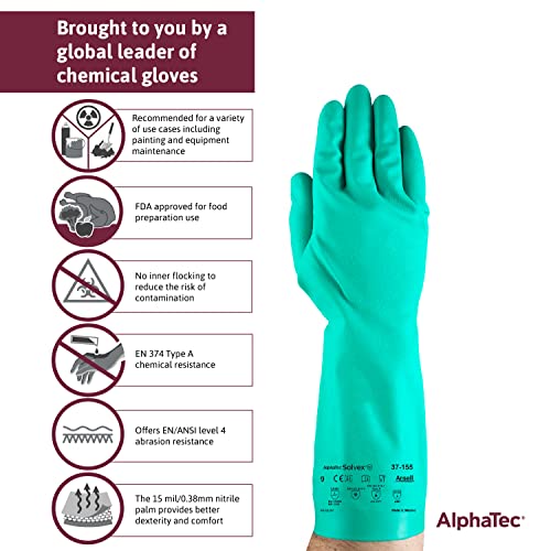 Ansell AlphaTec Solvex 37-155 Nitrile Chemical Gloves, Small, 1 Pair - size: Small, style: 1 Pair