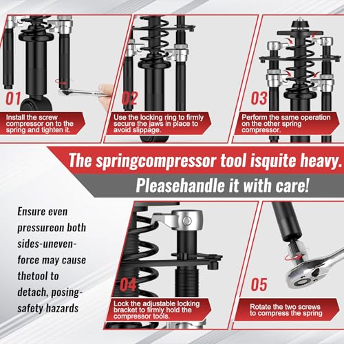 Coil Spring Compressor Tool Automotive 2 pcs Heavy Duty Macpherson Strut Spring Compressor Set with Safety Bracket Compressor Set with Safety Bracket for Car Truck ATV UTV, 2200 LB Capacity