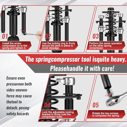 Coil Spring Compressor Tool Automotive 2 pcs Heavy Duty Macpherson Strut Spring Compressor Set with Safety Bracket Compressor Set with Safety Bracket for Car Truck ATV UTV, 2200 LB Capacity