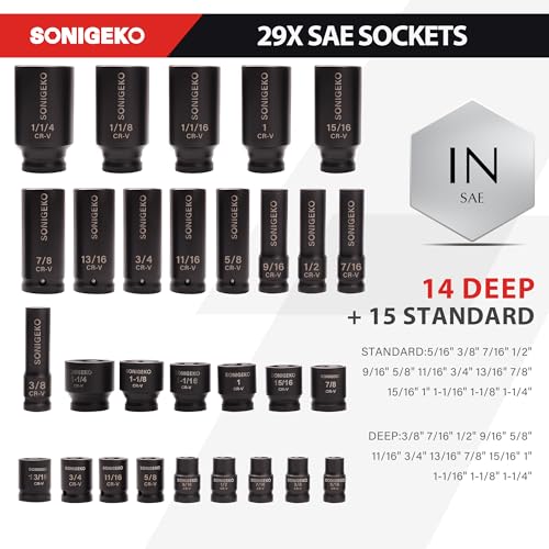 70-Piece 1/2" Drive Impact Socket Set, Cr-V Steel, Standard SAE & Metric Sockets with Ratchet Handle, Extension Bar, Adapters, and Storage Case - size: 70 PCS, 1/2" Socket Set, Metric & SAE