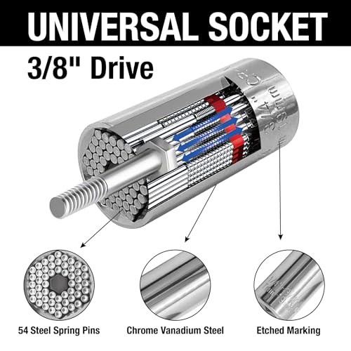 MacWork 4-in-1 Wrench and Universal Socket Set, 1/4", 3/8", 1/2" Drive and 1/4" Drive Bit Driver Ratchet Handle, 72-Tooth, with Universal Socket(7-19mm), Phillips #2 & Slotted 1/4" Screwdriver Bit