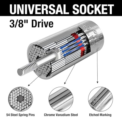 MacWork 4-in-1 Wrench and Universal Socket Set, 1/4", 3/8", 1/2" Drive and 1/4" Drive Bit Driver Ratchet Handle, 72-Tooth, with Universal Socket(7-19mm), Phillips #2 & Slotted 1/4" Screwdriver Bit