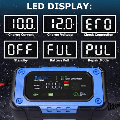 Mighty Max Battery 12V 7A Smart Battery Charger and Maintainer with Repair Mode Compatible with LiFePO4, SLA, Gel, AGM and Wet Cell Batteries
