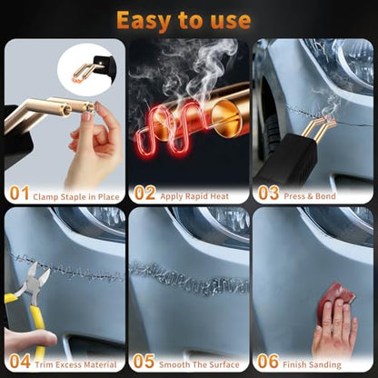 Plastic Welder Kit, 1200PCS Staples, Hot Stapler for Bumper Repair | Instant On/Off, 1200PCS Mixed Staples, Rust-Proof Steel, Built-in LED, Portable Toolbox, Essential for DIYers - color: Black