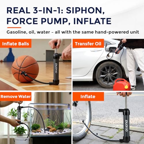 Manual Multi-Use Transfer Pump - 3-in-1 Siphon, Forced Liquid & Air Inflator Pump for Gasoline, Diesel, Oil - No Electricity Needed, 6-8L/min Fast Flow with 51" Extended Hose