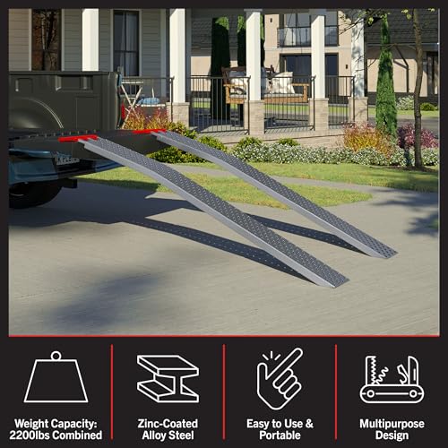 Loading Ramps - Set of Two 69-Inch Ramps for ATVs, Motorcycles, Mowers, Carts, and More - 2200lb Combined Capacity Car Ramp Set by Stalwart - size: 69-Inch