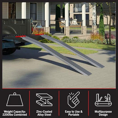 Loading Ramps - Set of Two 69-Inch Ramps for ATVs, Motorcycles, Mowers, Carts, and More - 2200lb Combined Capacity Car Ramp Set by Stalwart - size: 69-Inch