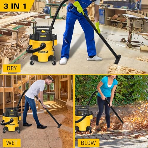 DEWALT DXV05P 5 Gallon Poly Wet/Dry Vac, 4 Peak HP Shop Vacuums with Attachments, Powerful Suction, 1-7/8" Hose, DXV05P, Yellow - size: 5 Gallon