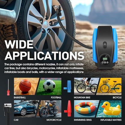 DNA MOTORING Tire Inflator Portable Air Compressor, 12V DC Air Pump for Car Tires, Bike, Motorcycle, Ball, Electric Bike Tire Pump with Pressure Gauge, LED Light, Auto Shut Off, Blue, TOOLS-00679-BL - style: Standard blue
