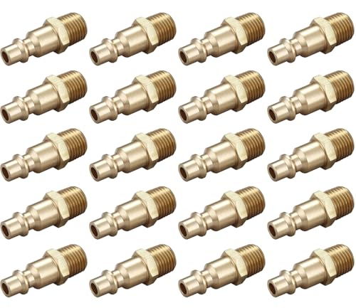 Air Hose Fittings Quick Connect, 1/4 Inch NPT | Brass Male Air Coupler Plug, 20 Piece, Industrial Type D, Air Compressor Fittings - size: Male Plug 20 Piece Kit
