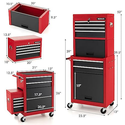 ERGOMASTER Rolling Tool Chest - Removable Top Box Large Bottom Cabinet with Casters and Lock System Tool-Box - Heighten 6-Drawer Red - color: Black&red, size: 6-Drawers