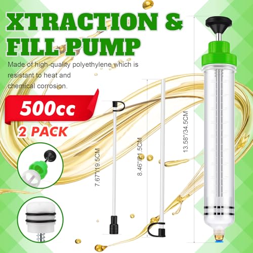 Lothee 2 Pack 500cc Automotive Fluid Extractor Pump Oil Extractor Hand Syringe Pump with Hose Manual Suction Vacuum Fuel Car Transfer for Power Steering, Hydraulic Fluid (Green) - color: Green