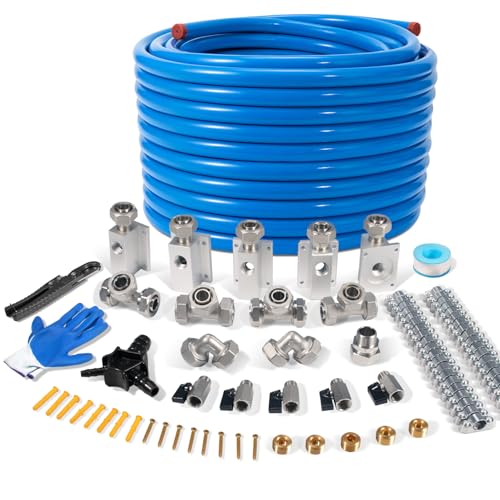 3/4"×100&200&300ft Compressed Air Line Kit for Shop/Garage, Hdpe-Aluminum Rapid Air System Includes Right Angle Fittings and Tee Fittings, Compressed Air Piping System Leak Proof&Easy to Install - size: 3/4"200FT