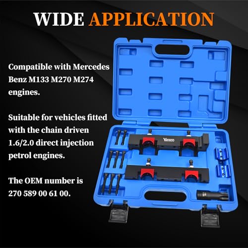 Camshaft Locking Alignment Timing Tool Kit, Compatible with Mercedes Benz M133 M260 M264 M270 M274 1.6L V4 A Class and B Class Engine, 15pcs Set with Carrying Case & Gloves - size: for M133 M260 M264 M270 M274