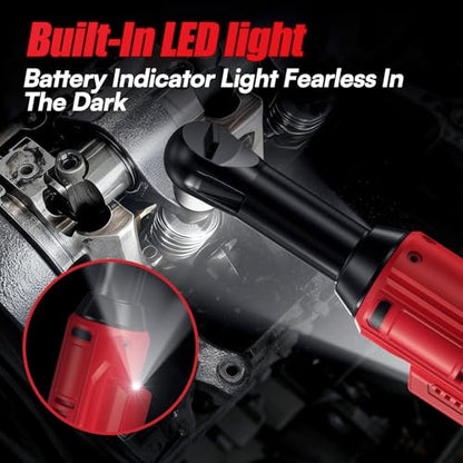 3/8 Cordless Ratchet Wrench Set, 60FT-LBS Extended Electric Ratchet with 400RPM Variable Speed, 21v Power Ratchet with 2x2.0Ah Battery, 7 Sockets, 1/4 Adaptor, 3"Extension Bar