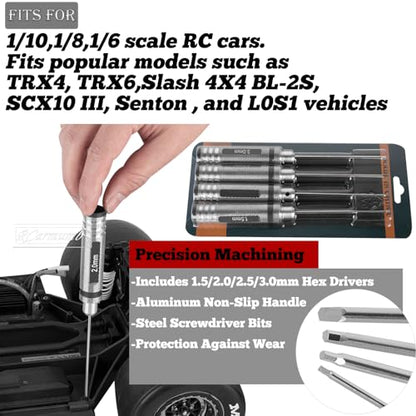 RC Tool Kit 1.5/2.0/2.5/3.0mm Hex,4.0/5.5/7.0/8.0mm Nut Driver,17mm Wheel Hex,Shock Plier,Bearing Tool,Screwdriver Set for 1/10 Trx4 Slash 4X4 BL-2S SCX10 III,SENTON L0S1 1/8,1/6 Trx6,Black - color: Black(1set)