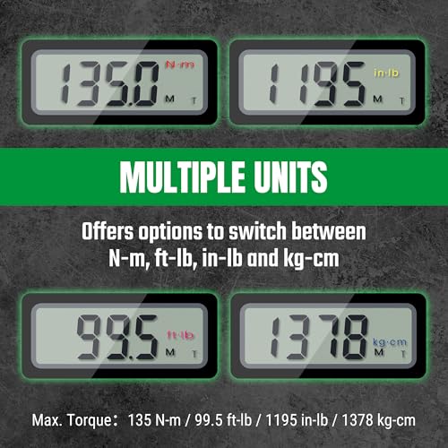 SK 3/8" Drive Digital Torque Wrench, 6.8 to 135 N-M, LED Display | Torquimetro, Four Units of Measure & Flash Notification - size: 3/8" Drive