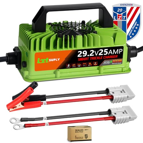 24V/29.2V 25Amp LiFePO4 Battery Charger, IP67 Waterproof 0V Battery Rescue Smart Trickle+Pulse Charger with 2 Anderson Connectors for Car, RV, Boat,Truck,Marine, Solar, and 24V Lithium Batteries - color: 800w 24V 25A Lithium Charger-Green