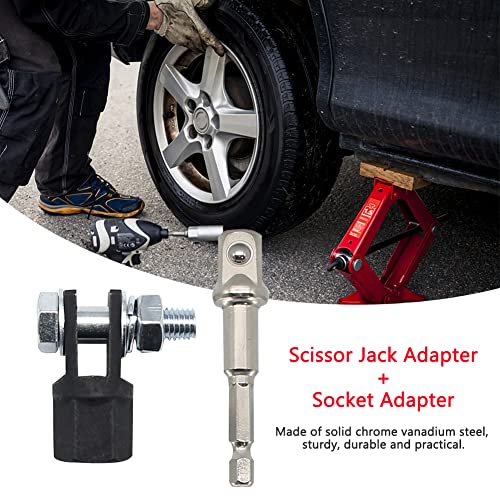 JIANWEI 1/2'' Scissor Jack Adapter for Car Repair - Chrome Vanadium Steel, Compatible With Impact Wrench (Black+Silver)