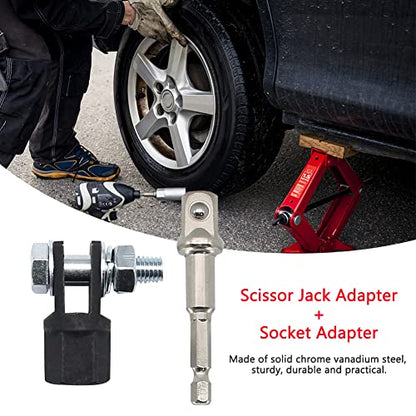 JIANWEI 1/2'' Scissor Jack Adapter for Car Repair - Chrome Vanadium Steel, Compatible With Impact Wrench (Black+Silver)