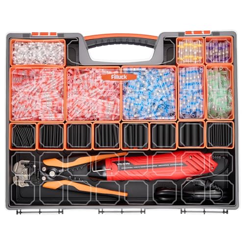 2075PCS Solder Seal Wire Connectors with Heat Gun Kit, 3-in-1 Wire Stripper Waterproof Marine Grade Heat Shrink Electrical Butt Terminal Assortment for Automotive, Boat, Home Wiring Repair