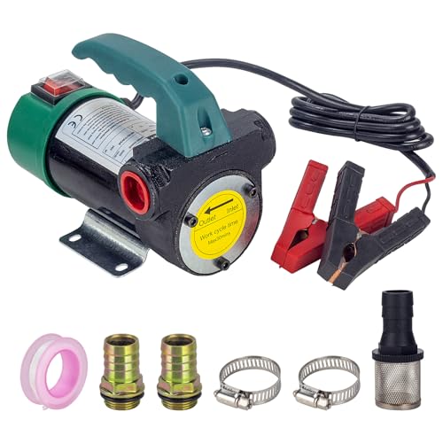 AIGMISON 12V 260W Diesel Transfer Pump Electric Fuel Transfer Pump 45L/Min Oil Suction Pump With Copper Motor For Diesel, Kerosene, Transformer Oil - color: without nozzle hoses green