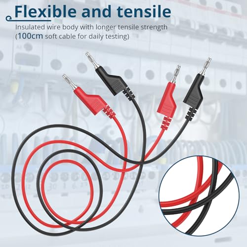 5PCS Banana Plug Test Leads,4mm Stackable,1M Silicone Cables,1000V 15A | 5 Colors, Pure Copper, Flexible Silicone, Stackable 4mm Plugs, for Multimeter, Lab, Power Supply & Circuit Testing