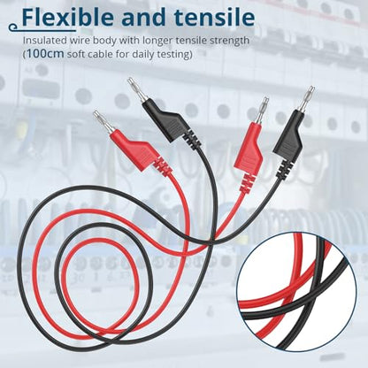 5PCS Banana Plug Test Leads,4mm Stackable,1M Silicone Cables,1000V 15A | 5 Colors, Pure Copper, Flexible Silicone, Stackable 4mm Plugs, for Multimeter, Lab, Power Supply & Circuit Testing