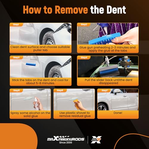 maXpeedingrods Car Dent Puller Kit, Auto Body Dent Repair Kit for Dent Removal, Slide Hammer T-bar Dent Puller with 40 PCS Puller Tabs, for Car Refrigerator Metal Surface Dent Remover, 47 PCS - size: 47 PCS