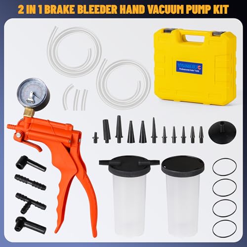 Brake Fluid Bleeder Kit with Handheld Vacuum Pump, 2 in 1 Brake Bleeder Kit for Automotive with Protected Case,with Gauge Adapters