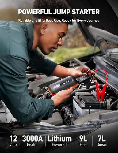 AstroAI B8 3000A Car Battery Jump Starter, 12V Jump Starter Battery Pack (up to 9.0L Gasoline and 7.0L Diesel Engine), Portable Jump Box with 3 Modes Flashlight and Jumper Cable - color: Orange