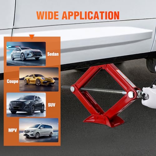 Nilight Scissor Jack for Car 1.5 Ton (3307 lbs), Heavy Duty Steel Scissor Lift Jack Car Kit with Crank Handle for Sedan SUV MPV Tire Changing, 3.18''-13.6'' Lifting Range Portable Small Jack, Red - size: 1.5T with Crank Handle, Red