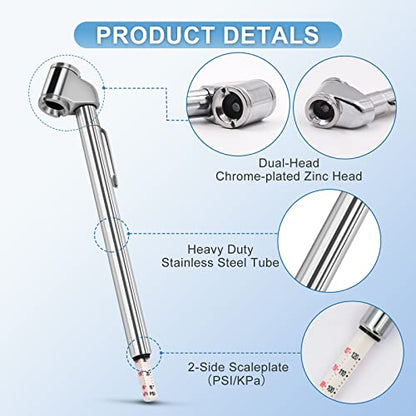 Pencil Tire Pressure Gauge 2 Pack, 10-120PSI Dual Head Air Gauge Tire Pressure Heavy Duty Tire Valve Gauge for Truck Car RV ATV Motorcycle