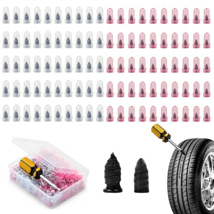 100PCS Tire Repair Rubber Screws, Self-Service Puncture Repair Tool | For Car Truck Motorcycle Tractor, Spiral Rubber Nails with Storage Box, Easy to Use, Includes Screwdriver