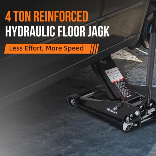 APlusLift FE400B 4 Ton Low Profile Steel Racing Floor Jack Lift Up To 21" | ASME PASE-2019 certified dual piston quick lift design, 3-15/16" minimum height, 360° swivel casters perfect for racing cars