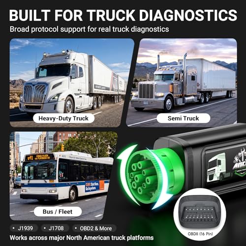 ANCEL HD210 Heavy Duty Truck Scanner, Speed Limit & Idle Adjust for Volvo and International MaxxForce Engines, Bluetooth Diesel Truck Scanner, Full-System HDOBD/OBD2 Scan Tool, Lifetime Free Updates