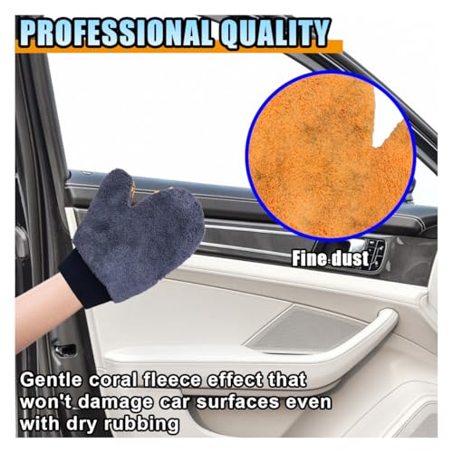 2PCS Coral Fleece Car Wash Mitts, No Scratch Microfiber Wash Mitt Car Cleaning Glove with Thumb, Reusable Dusting Mitt with Elastic Wrist Cuff for Car Washing and Detailing (Thumb Glove) - style: Thumb Glove
