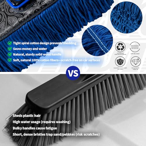 Flash Dog Car Duster Exterior - Wax Treated Cotton & Extendable Handle | Aluminum Alloy Handle Scratch Free Cleaning Brush for Cars, Trucks, SUVs, RVs, Motorcycles | Waterless Dust & Pollen Remover - color: Blue