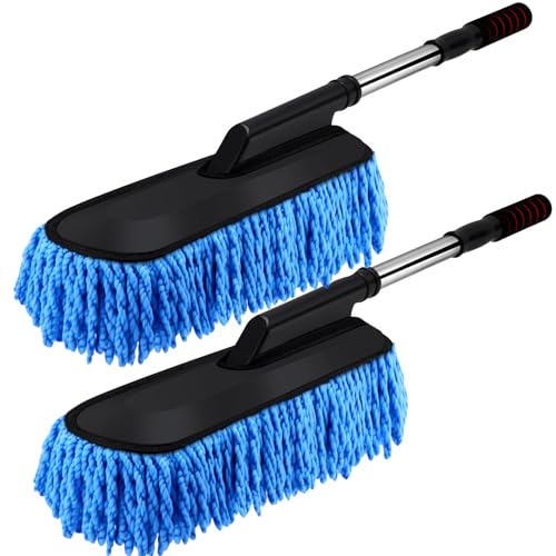 Tanlade 2 Pack Microfiber Car Duster Exterior Scratch Free with Extendable Handle Soft Car Duster Kit for Cleaning Dust Brush Set for Exterior Interior Cleaning Tools (Blue) - color: Blue