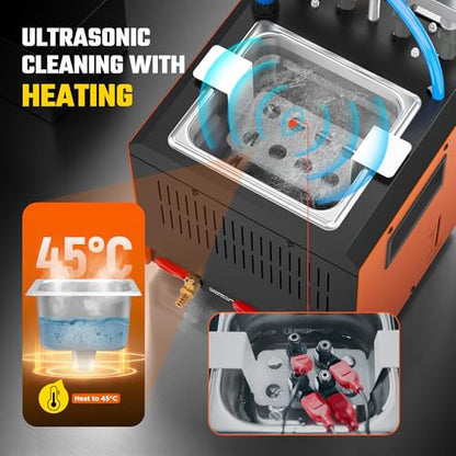 Fuel Injector Cleaner Tester Machine, 13 Test Modes 110V Ultrasonic Fuel Injector Cleaner Kit with Heating, 4-Cylinder Auto Fuel Injector Tester for Diesel Gasoline Car Motorcycle