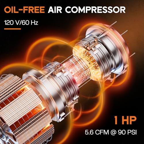 Albott 8 Gallon Oil-Free Air Compressor with Automatic Drain Valve | 1 HP Wheeled Tank Portable Garage Air Supply 70 dB Noise Level Pneumatic Tool Tire Inflation Use - style: 8 Gal