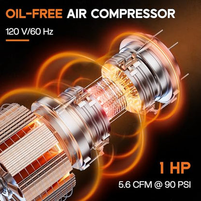 Albott 8 Gallon Oil-Free Air Compressor with Automatic Drain Valve | 1 HP Wheeled Tank Portable Garage Air Supply 70 dB Noise Level Pneumatic Tool Tire Inflation Use - style: 8 Gal
