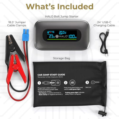 Halo Bolt 1500A Car Battery Jump Starter with Large Digital Screen, Portable 12V Lithium Battery Jump Starter, Portable Power Bank, 3-Mode LED Flashlight, Safe & Simple Design, TSA Approved - Green - color: Green