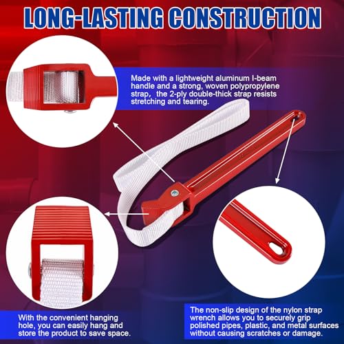 NYXOVA 12" Adjustable Strap Wrench – Heavy Duty Nylon Pipe Wrench, Oil Filter Opener, Anti-Slip Tool for Plumbing and Automotive Use