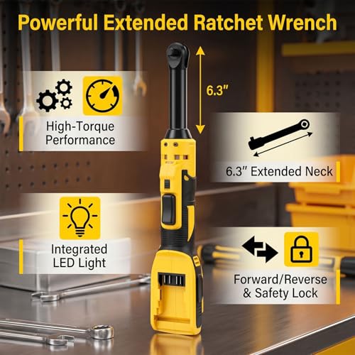 Goshyda Cordless Ratchet Wrench in Electric Wrench 74ft Lbs Torsion with 6 3 Inch Reinforced Head and Adapters for Automotive Repair Tight Spaces