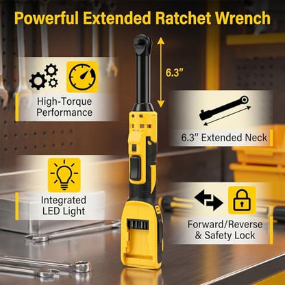Goshyda Cordless Ratchet Wrench in Electric Wrench 74ft Lbs Torsion with 6 3 Inch Reinforced Head and Adapters for Automotive Repair Tight Spaces