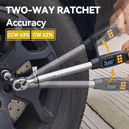 1/2" Drive Digital Torque Wrench, 4.4-147.5 ft-lb, SAE and Metric | ±2% Accuracy Electronic Torque Wrench with 72-Tooth Ratchet, Buzzer and LED Indicator, for Automotive, Car, Motorcycle - size: 1/2" 200Nm Wrench