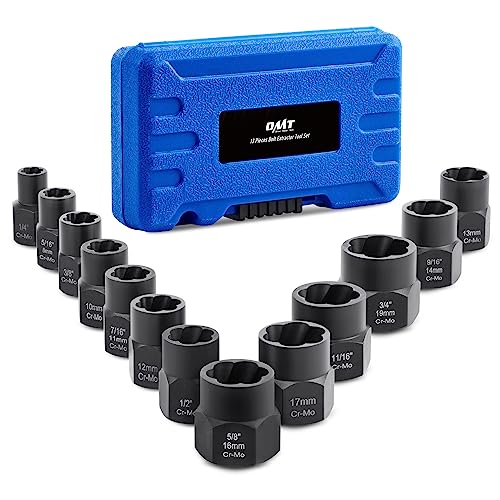 Orion Motor Tech Impact Nut and Bolt Extraction Tool Set, Rusted Damaged Stripped Nut and Bolt Remover Tool Kit, Nut Bolt Extractor Socket Set in 13 SAE and Metric Sizes for 3/8 Inch Drive with Case